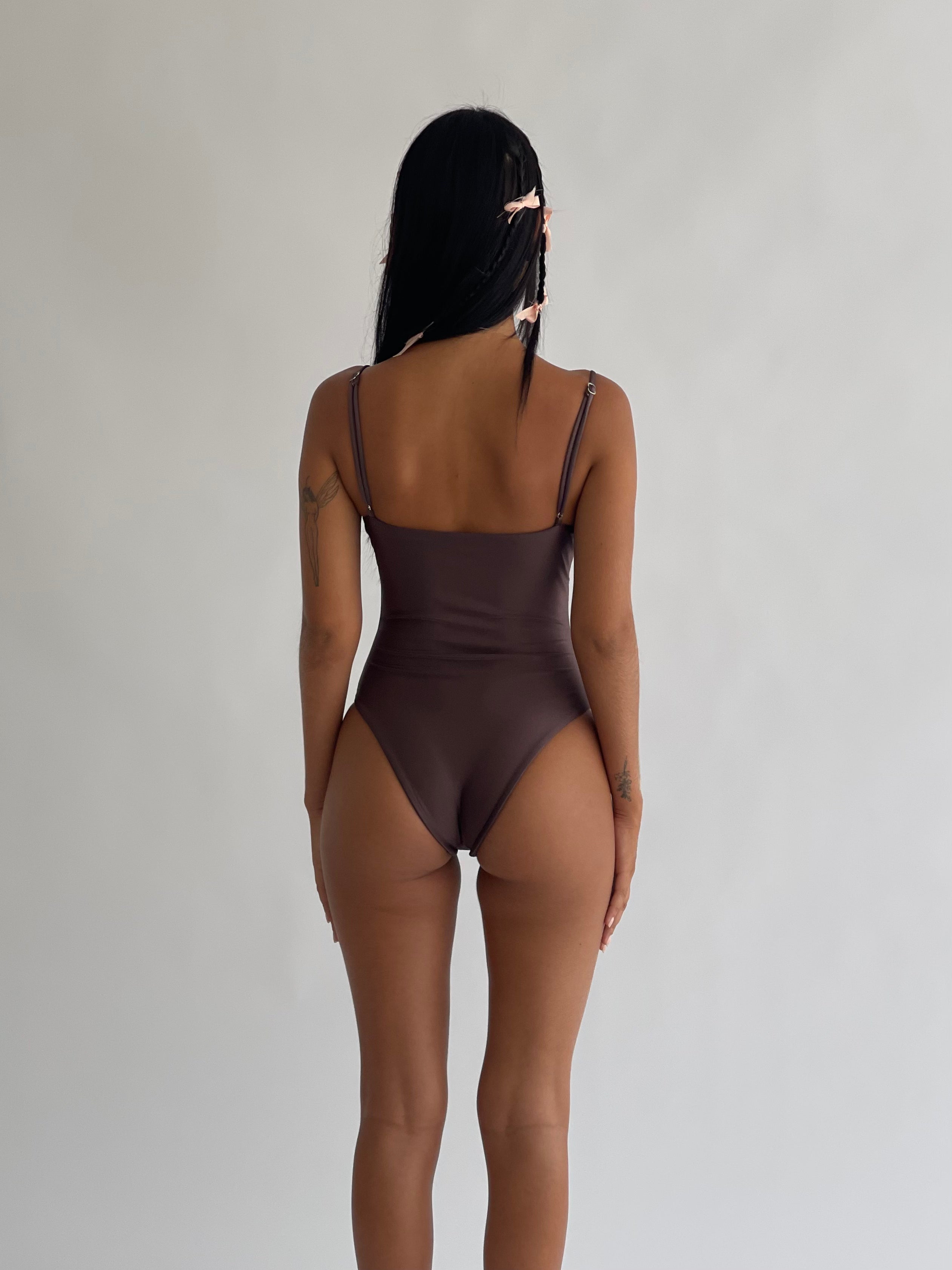 Lola One Piece Adorned Swim in Chocolate