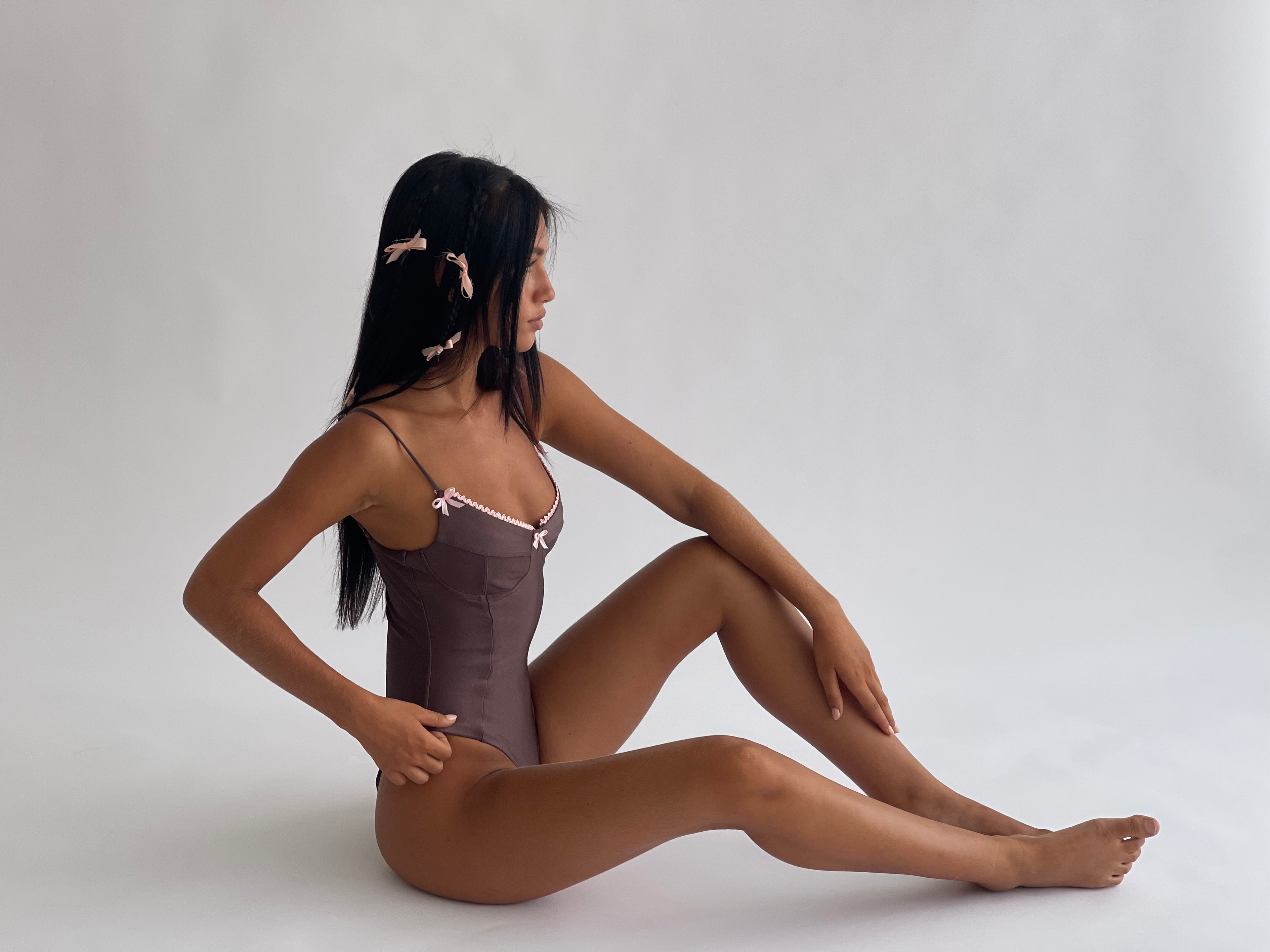 Lola One Piece Adorned Swim in Chocolate