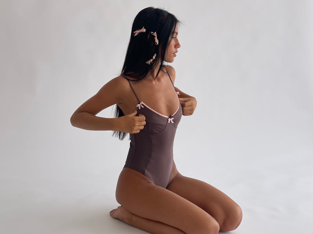 Lola One Piece Adorned Swim in Chocolate