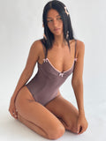 Lola One Piece Adorned Swim in Chocolate