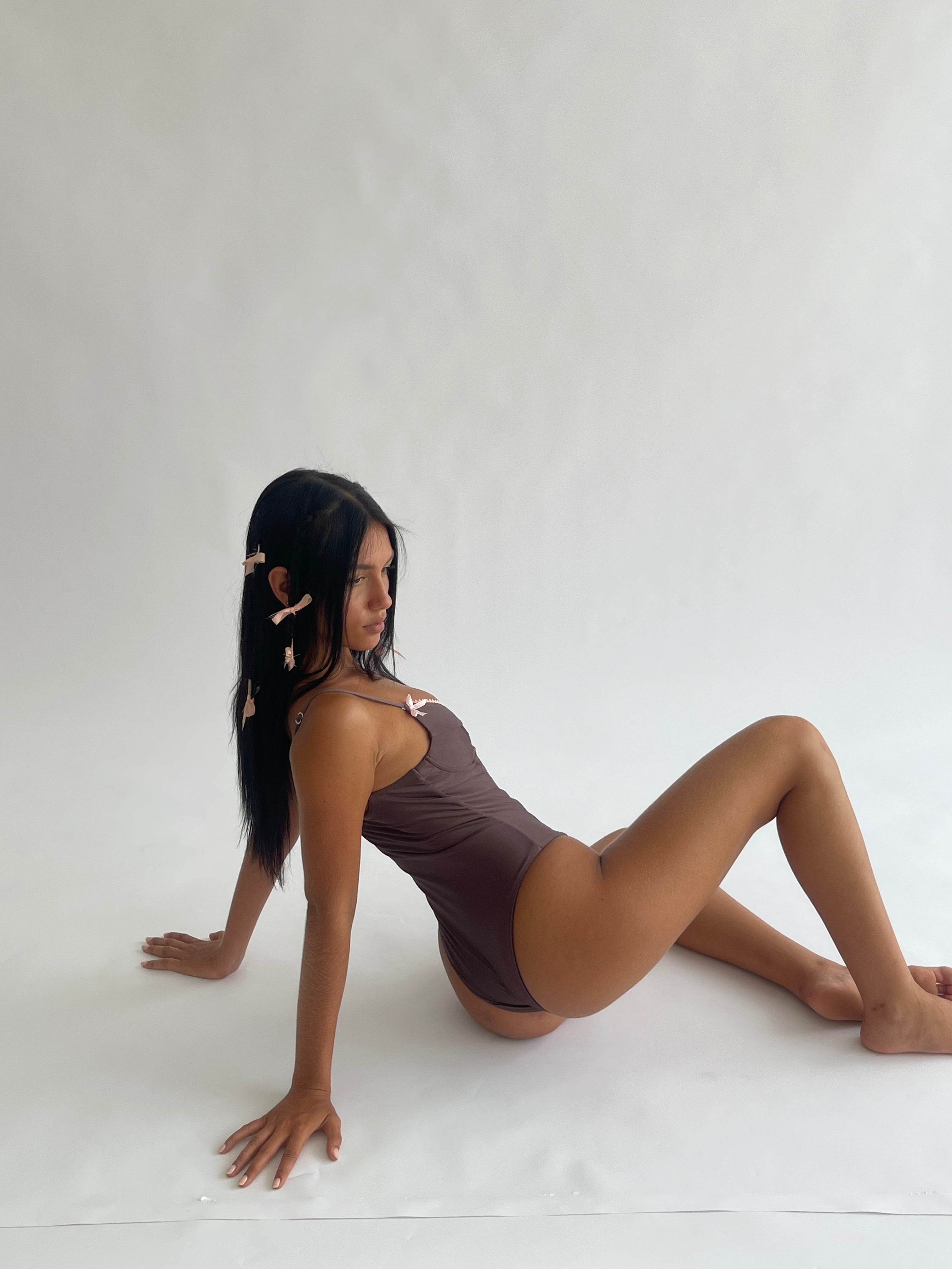 Lola One Piece Adorned Swim in Chocolate
