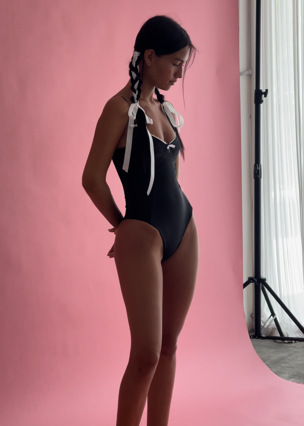Lola One Piece Adorned Swim in Licorice