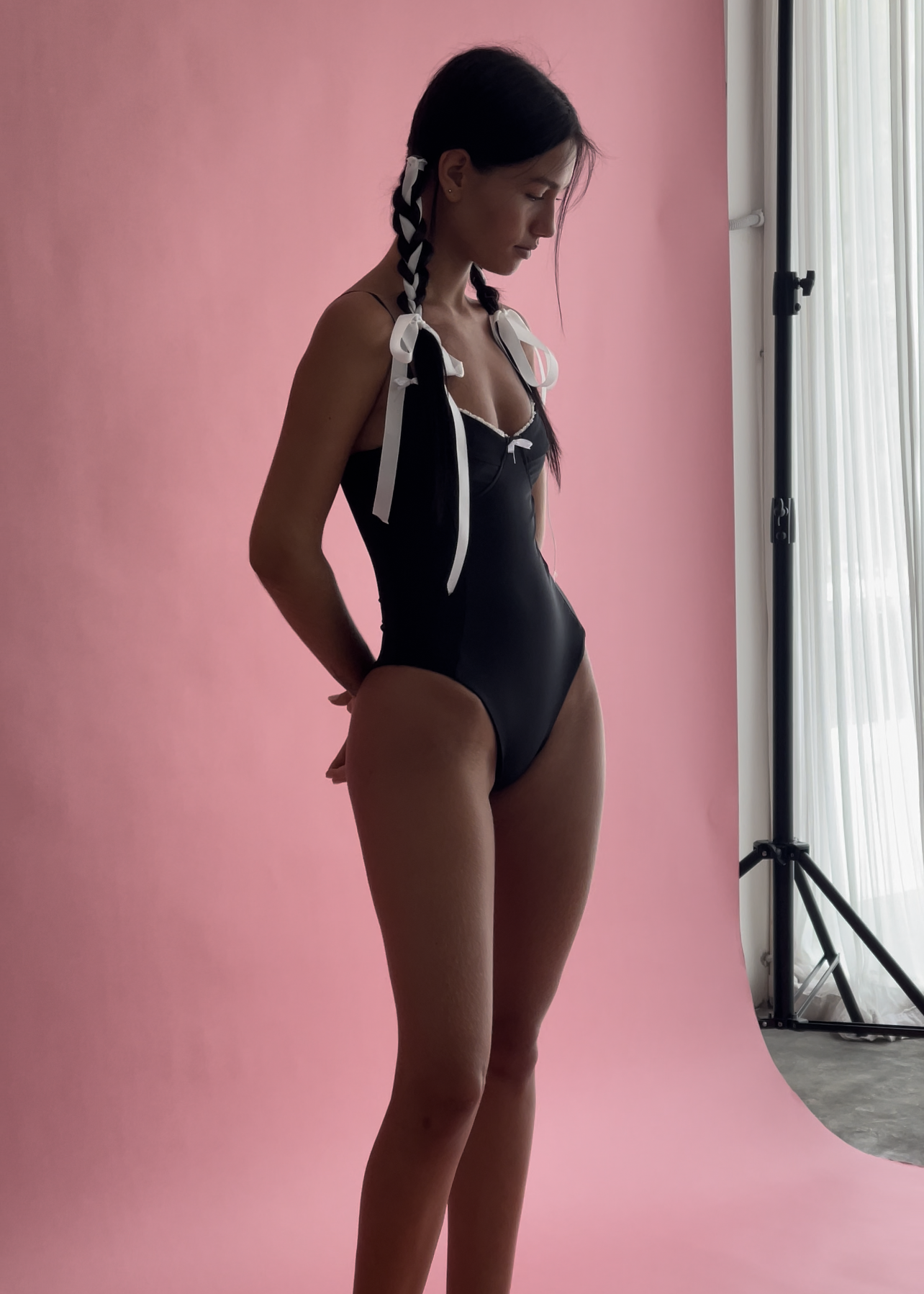 Lola One Piece Adorned Swim in Licorice