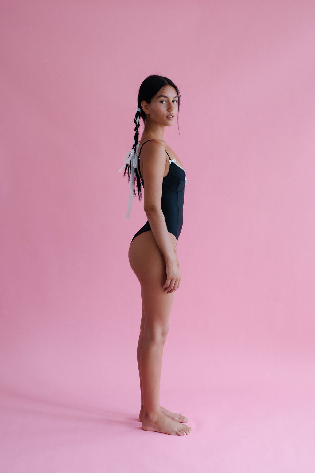 Lola One Piece Adorned Swim in Licorice
