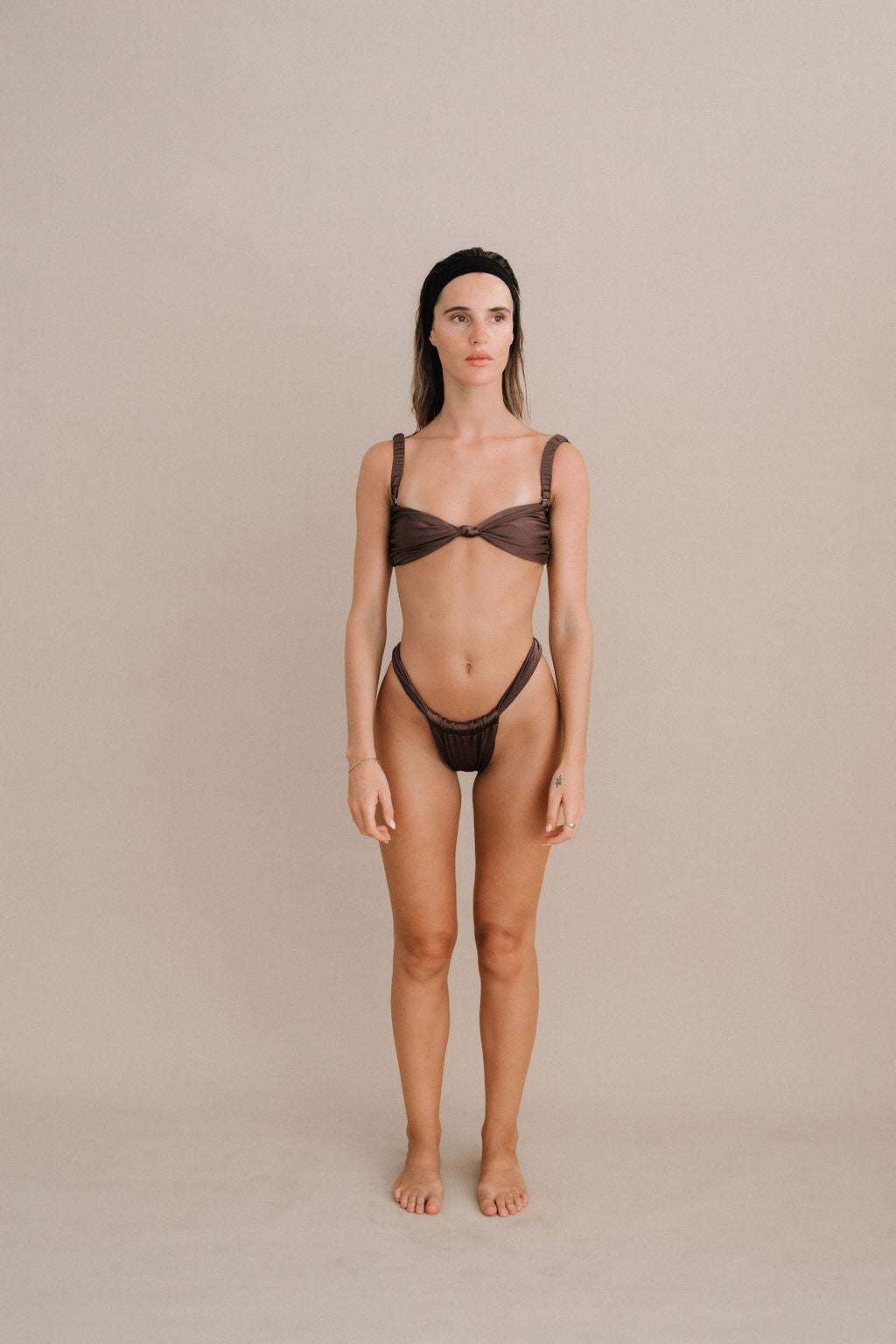 GRACE KNOT SWIM TOP - ESPRESSO WITH STRAPS - NOLLA