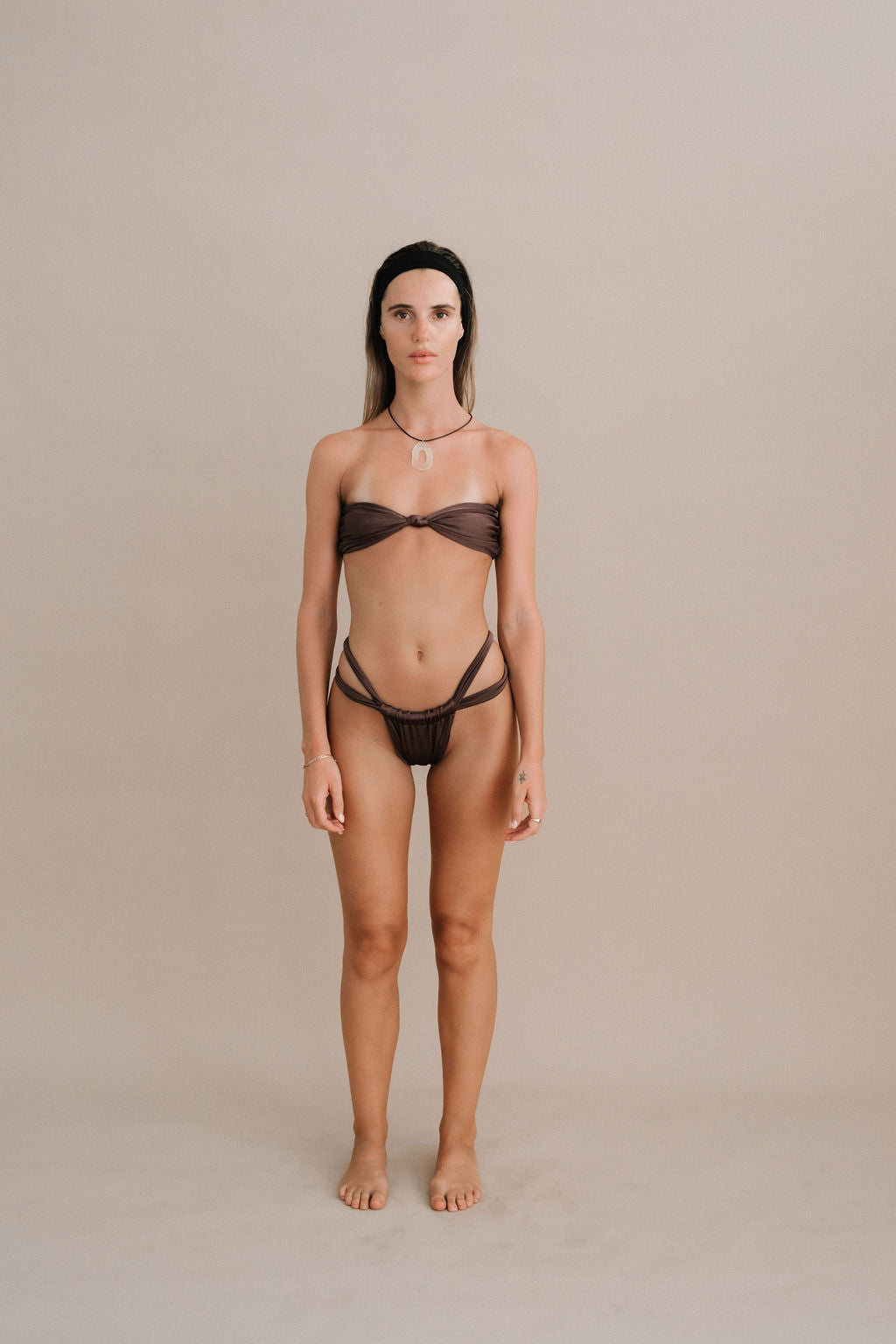 GRACE KNOT SWIM TOP - ESPRESSO WITH STRAPS - NOLLA